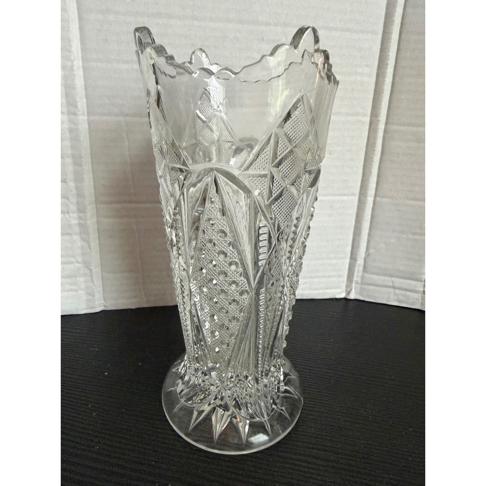 Antique American Brilliant Cut Glass Corset Form Vase